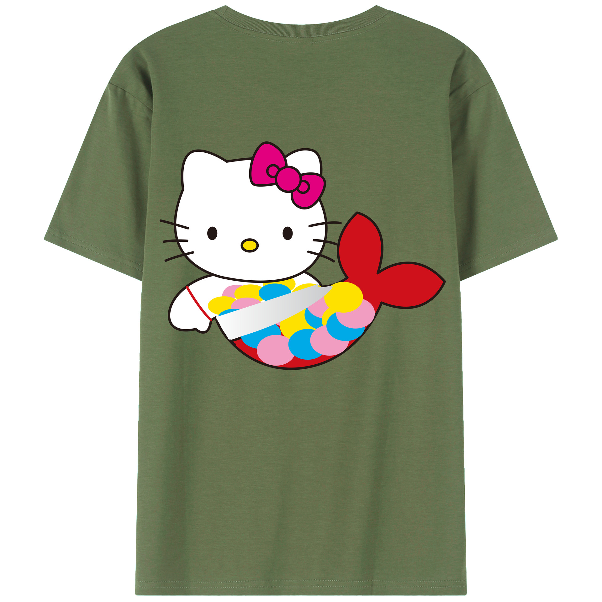 （画像用） Hello Kitty ハローキティ 綿100％ メンズ半袖Tシャツ（バックプリント） 通気性